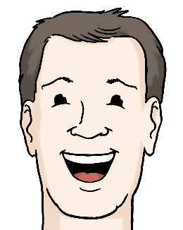 Ein Mann lacht. Er hat braune Haare.